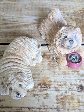 Vintage Sandicast Sandra Brue Shar-Pei Shih Tzu Dog Figurines Pair